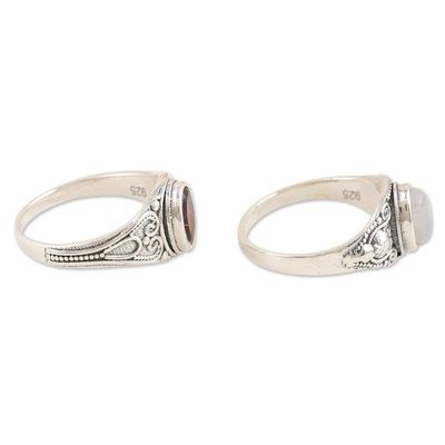 Alternate image for Pair of Sterling Silver Gemstone Cocktail Rings from India Second Times the Charm