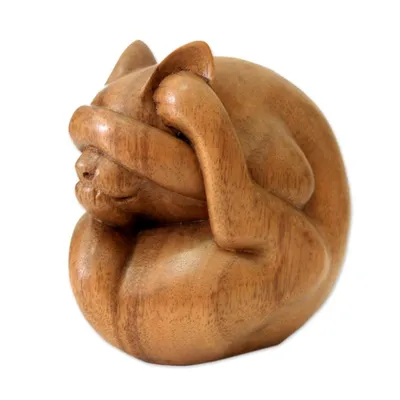 Alternate image for Indonesian Wood Yoga Sculpture Yogi Cat