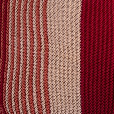 Alternate image for Red Salmon Cotton Blend Scarf Hand-Knit in Triangle Shape Spectacular Sunset