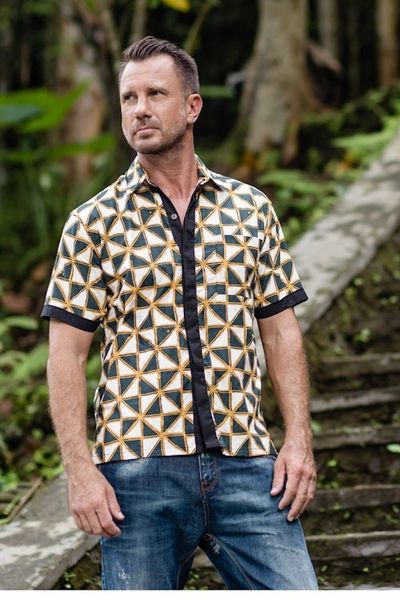 Primary image for Mens Batik Cotton Shirt with Geometric Motif Weathervane