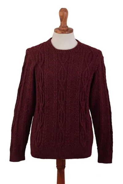 Alternate image for Dark Red Mens 100 Alpaca Sweater Field and Forest