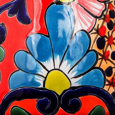 Alternate image for Curvy Talavera-Style Ceramic Vase Crafted in Mexico Colorful Curves