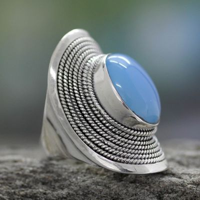 Alternate image for Sterling Silver Jewelry Chalcedony Ring from India Jaipur Skies