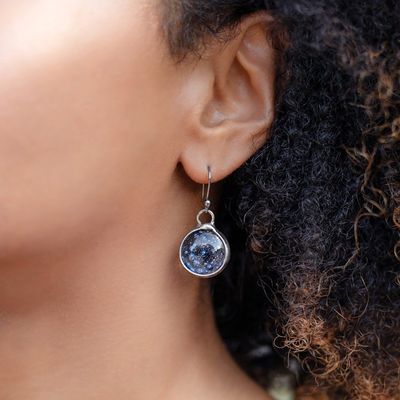 Alternate image for Handcrafted Fused Glass Drop Earrings, Blue Mermaid Kiss Dangles