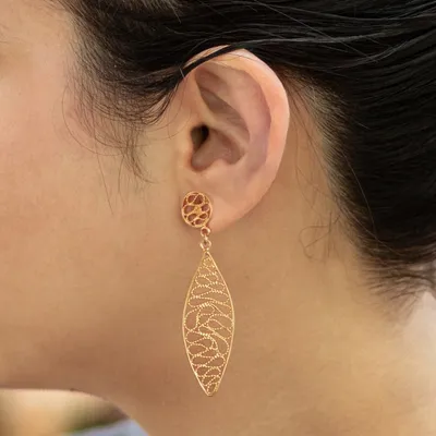 Alternate image for Gold Plated Silver Filigree Dangle Earrings from Peru Glistening Waves