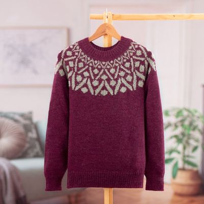 Primary image for Geometric Burgundy and Grey 100 Alpaca Pullover Sweater Burgundy Geometry
