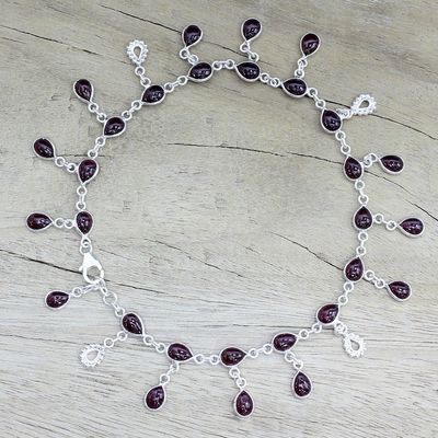 Alternate image for Hand Made Garnet Sterling Silver Charm Anklet India Starry Allure in Red