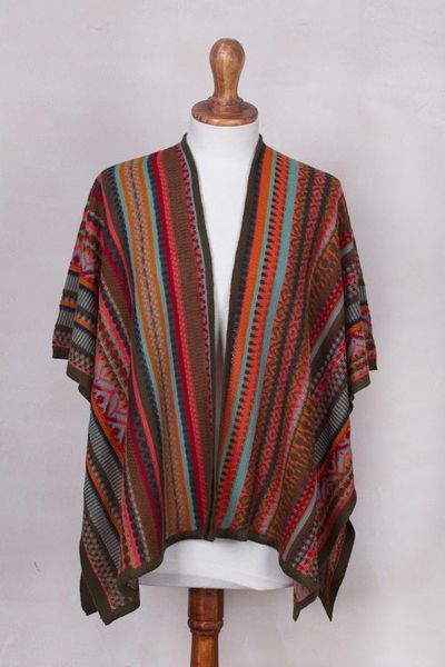 Alternate image for Multi-Color Striped Knit Layering Ruana Desert Strata