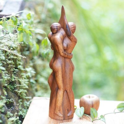Primary image for Romantic Suar Wood Sculpture Enamored Couple