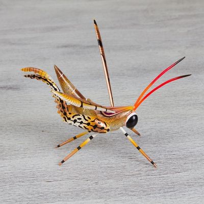Alternate image for Cricket Copal Alebrije Wood Sculpture from Mexico Golden Cricket