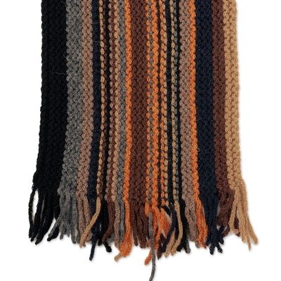 Alternate image for Handloomed Brown and Black Fringed Alpaca Blend Scarf Mystic Lands
