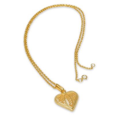 Alternate image for Gold Plated Filigree Heart Necklace Lace Sweetheart
