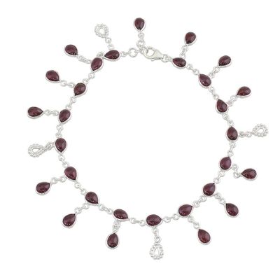Alternate image for Hand Made Garnet Sterling Silver Charm Anklet India Starry Allure in Red