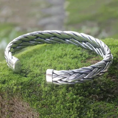 Alternate image for Mens Modern Sterling Silver Cuff Bracelet Flowing Water