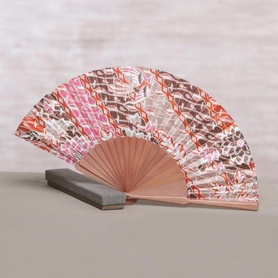 Primary image for Handcrafted Printed Batik Silk and Pinewood Fan from Bali Nature of Parang