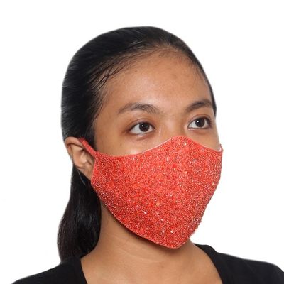 Alternate image for 2 Hand Beaded Cotton Contoured Masks in Green and Orange Feeling Glamorous