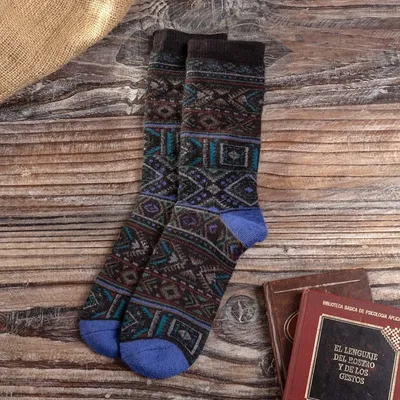 Alternate image for Unisex Multicolor Geometric Alpaca Blend Socks from Peru Geometric Andes