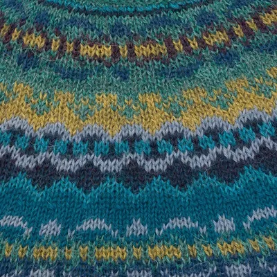 Alternate image for Teal Blue 100 Alpaca Pullover Patterned Peruvian Sweater Playful Teal