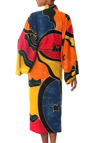 Alternate image for Womens Batik Patterned Robe Paradise Peacock