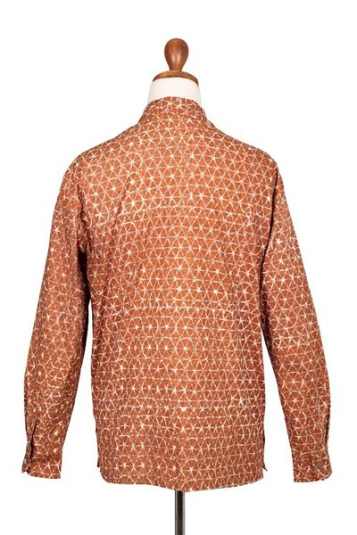 Alternate image for Russet and Salamander Geometric Batik Cotton Shirt for Men Denpasar Gentleman in Russet