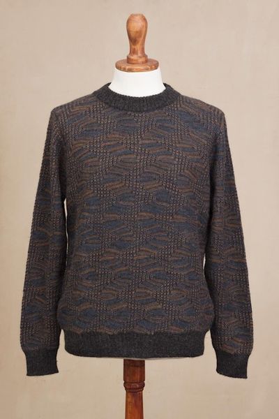 Alternate image for Azure and Sunrise Mens 100 Alpaca Pullover from Peru Nasca Labyrinth