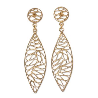 Alternate image for Gold Plated Silver Filigree Dangle Earrings from Peru Glistening Waves