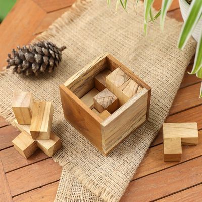 Alternate image for Artisan Crafted Upcycled Teak Wood Puzzle from Java Magic Box