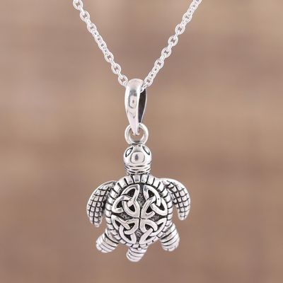 Alternate image for Sterling Silver Celtic Trinity Knot Turtle Pendant Necklace Trinity Turtle