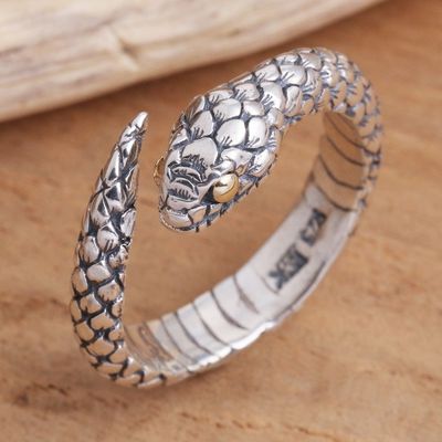 Alternate image for Realistic Sterling Silver Snake Wrap Ring Earth Serpent