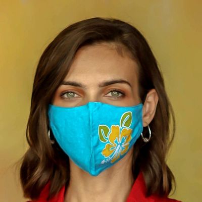 Alternate image for 4 Hand-Painted Rayon Batik Contoured Face Masks Vibrant Balinese Hibiscus