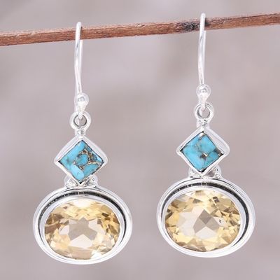 Alternate image for Nine-Carat Citrine and Composite Turquoise Earrings Watery Gold
