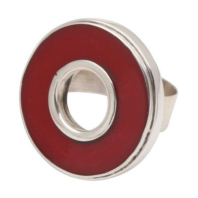 Alternate image for Red Resin and Sterling Silver Cocktail Ring In the Round - Red
