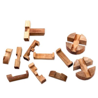 Alternate image for Challenging 3-D Puzzle Artwork Handcrafted of Teak Wood Forest Cylinder