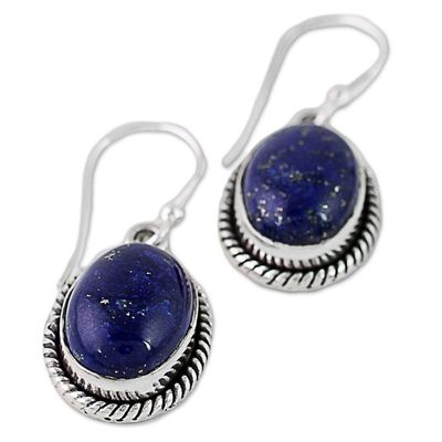 Alternate image for Oval Lapis Lazuli and Sterling Silver Dangle Earrings Deep Blue Grandeur