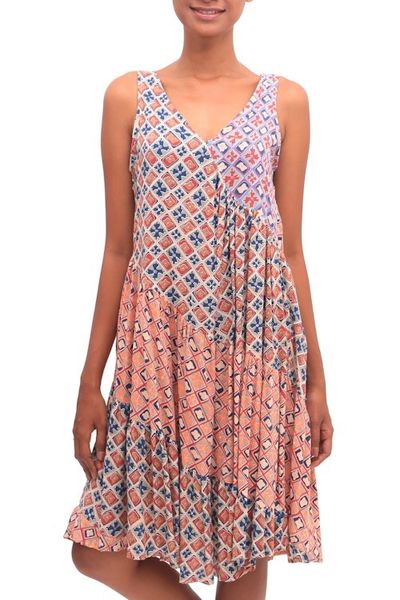 Alternate image for Chili and Azure Printed Rayon Knee-Length Sundress from Bali Kelud Crisscross