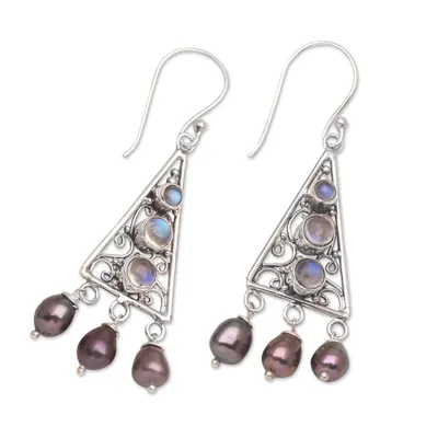 Alternate image for Sterling Silver Pearl and Rainbow MoonstoneEarrings Mountain Top