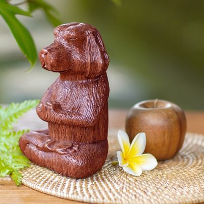 Alternate image for Wood Sculpture of Meditating Long Haired Puppy Dog Meditating Long-Haired Puppy
