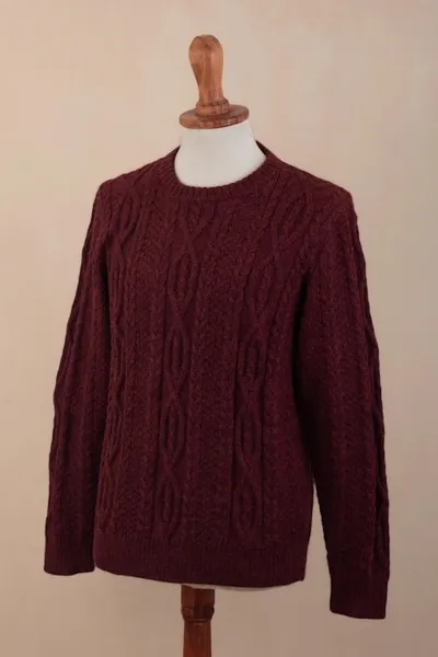 Alternate image for Dark Red Mens 100 Alpaca Sweater Field and Forest