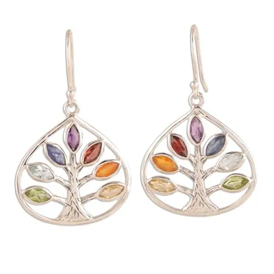 Alternate image for Multi-Gemstone Chakra Tree Dangle Earrings from India Energy Tree