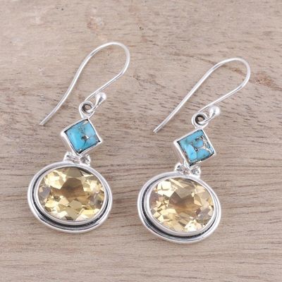 Alternate image for Nine-Carat Citrine and Composite Turquoise Earrings Watery Gold