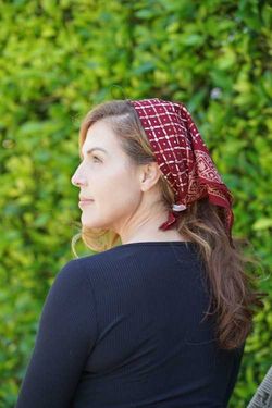 Image for Batik Bandana - Soft Lightweight Cotton, Crimson Cross, Burgundy Red