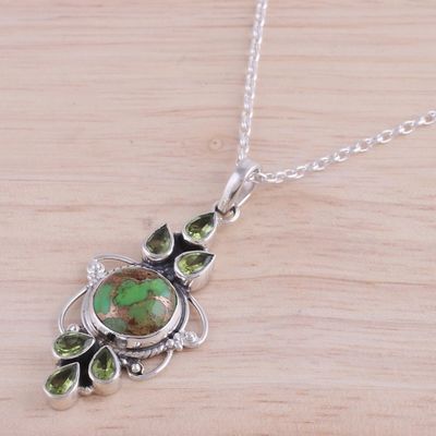 Alternate image for Peridot and Composite Turquoise Pendant Necklace from India Glittering Green