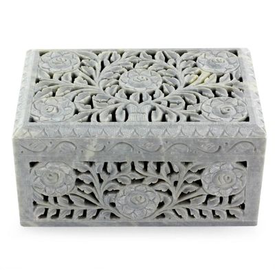 Alternate image for Jali Soapstone Jewelry Box White Roses