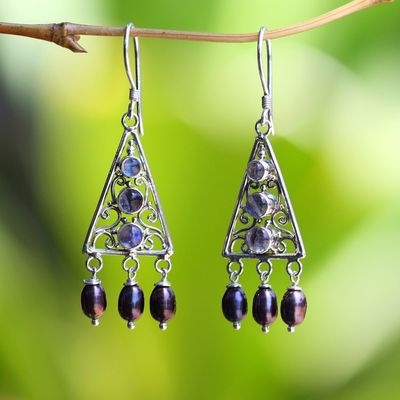 Primary image for Sterling Silver Pearl and Rainbow MoonstoneEarrings Mountain Top