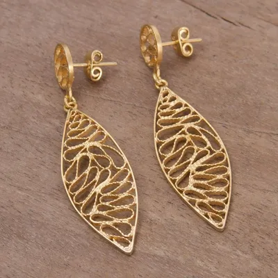 Alternate image for Gold Plated Silver Filigree Dangle Earrings from Peru Glistening Waves
