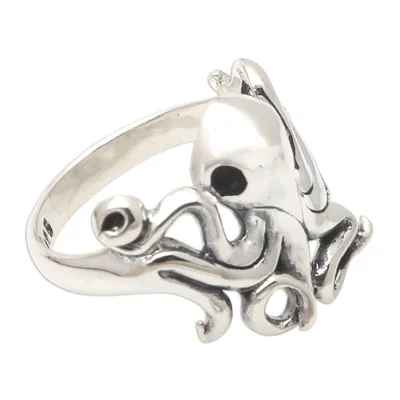 Alternate image for Hand Made Sterling Silver Octopus Ring Octopus Friend