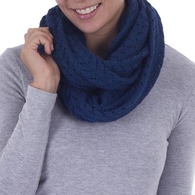 Primary image for Alpaca Wool Blue Infinity Scarf Knitted in Peru Infinitely Blue