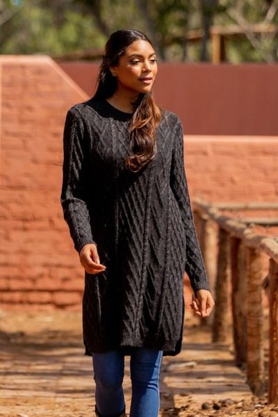 Alternate image for Charcoal Alpaca Tunic Sweater Dress Long Lines in Charcoal