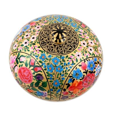 Alternate image for Round Lidded Floral Decorative Box Kashmir Cache