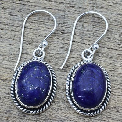 Alternate image for Oval Lapis Lazuli and Sterling Silver Dangle Earrings Deep Blue Grandeur